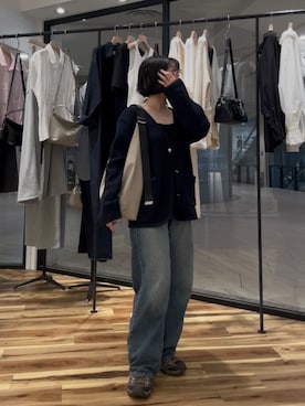 「russet（ラシット）のレザーホーボーバッグ L（ショルダーバッグ、ベージュ系）」を使った、1126972さん（レディース・156cm）の春コーディネート