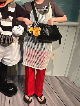 「アイテム（スラックス、レッド系）」を使った、®️さん（レディース・152cm）の秋コーディネート