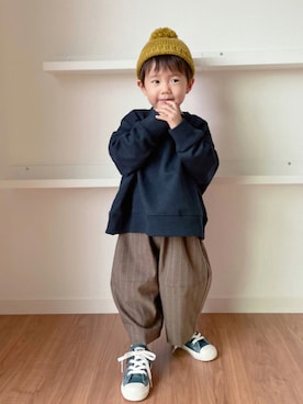 「アイテム（ハンチング/ベレー帽、イエロー系）」を使った、Nana…Haku…‪‪さん（キッズ・90cm）の秋コーディネート