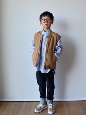「アイテム（ベスト、ブラウン系）」を使った、Nana…Haku…‪‪さん（キッズ・100cm）の秋コーディネート