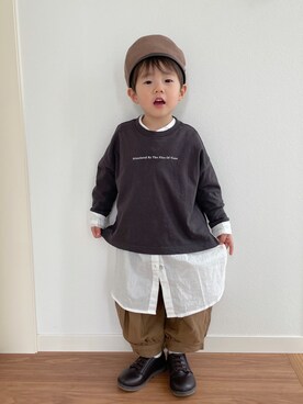 「はじめましてコーデ」｜「アイテム（ハンチング/ベレー帽）」を使った、Nana…Haku…‪‪さん（キッズ・120cm）の春コーディネート