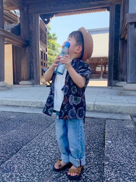 「麦わら帽子」｜「アイテム（ラッピングキット）」を使った、Nana…Haku…‪‪さん（キッズ・90cm）の夏コーディネート