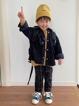 「チェック柄に恋してる」｜「アイテム（ニットキャップ/ビーニー）」を使った、Nana…Haku…‪‪さん（キッズ・120cm）の冬コーディネート