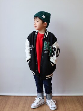 「B:MING by BEAMS（ビーミングバイビームス）のB:MING by BEAMS / リブ ワッチキャップ（ニットキャップ/ビーニー）」を使った、Nana…Haku…‪‪さん（キッズ・100cm）の秋コーディネート