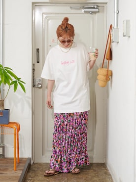 「アイテム（スカート、パープル系）」を使った、Kanakoさん（レディース・163cm）の夏コーディネート