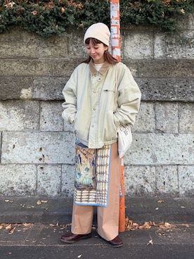 「アイテム（ミリタリージャケット）」を使った、Kanakoさん（レディース・163cm）の冬コーディネート