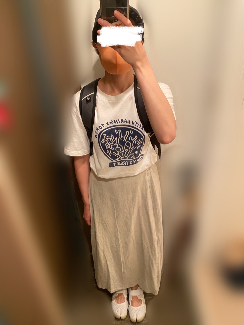 「夏コーデ、キャップ、ロングスカート、エアリフト、ナイキ、ユニクロ、ローリーズファーム(LOWRYS FARM)、マリメッコ、ザラ、ともふく」｜「UNIQLOのアイテム（Tシャツ/カットソー、ホワイト系）」を使った、とりにくさん（レディース・160cm）の夏コーディネートの1枚目の写真