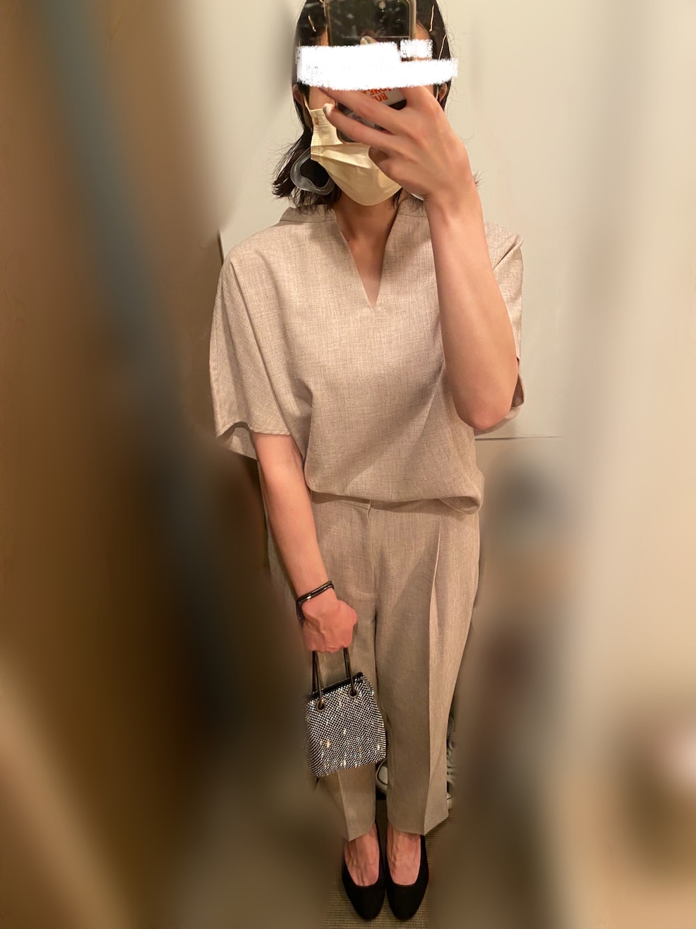 「セットアップ、ワントーンコーデ、結婚式、アダムエロペ(ADAM ET ROPE')、ともふく」｜「PECHINAHARのアイテム（バッグ、ブラック系）」を使った、とりにくさん（レディース・160cm）の夏コーディネートの1枚目の写真