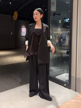 「CAPRICIEUX LE'MAGE（カプリシューレマージュ）の【サイズ展開あり/新色ツイード・チェック】Wテーラージャケット（テーラードジャケット、ブラック系）」を使った、otaniさん（レディース・160cm）の秋コーディネート
