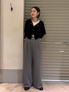 「CAPRICIEUX LE'MAGE（カプリシューレマージュ）のベロアカーディガン（Tシャツ/カットソー）」を使った、otaniさん（レディース・160cm）の秋コーディネート