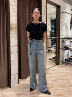 「CAPRICIEUX LE'MAGE（カプリシューレマージュ）のシャーリングホイップＴ（Tシャツ/カットソー、ブラック系）」を使った、otaniさん（レディース・160cm）の春コーディネート