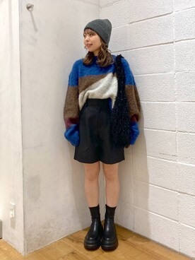 「アイテム（ニットキャップ/ビーニー、グレー系）」を使った、yuzukiさん（レディース・153cm）の冬コーディネート