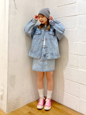 「アイテム（ニットキャップ/ビーニー、グレー系）」を使った、yuzukiさん（レディース・153cm）の冬コーディネート