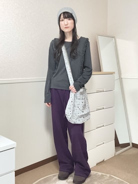 「COYSEIOのアイテム（スウェットパンツ、パープル系）」を使った、aoiさん（レディース・161cm）の夏コーディネート