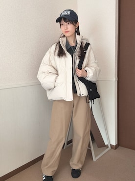 「アイテム（帽子、ブルー系）」を使った、aoiさん（レディース・161cm）の冬コーディネート