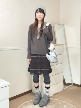 「COYSEIOのアイテム（Tシャツ/カットソー、ブラウン系）」を使った、aoiさん（レディース・161cm）の夏コーディネート