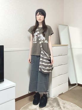 「COYSEIOのアイテム（Tシャツ/カットソー、ブラウン系）」を使った、aoiさん（レディース・161cm）の夏コーディネート