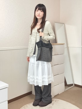 「Birthday room（バースデイルーム）のシアーティアードミディ丈スカート/Sheer tiered midi skirt（スカート、ホワイト系）」を使った、aoiさん（レディース・161cm）の夏コーディネート