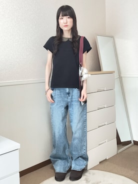 「COYSEIOのアイテム（Tシャツ/カットソー、ブラック系）」を使った、aoiさん（レディース・161cm）の夏コーディネート