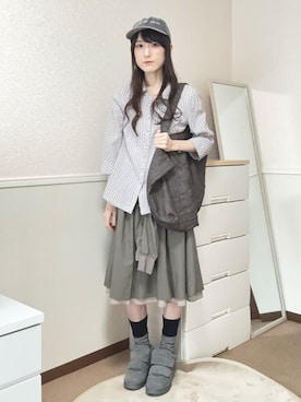 「COYSEIOのアイテム（キャップ、グレー系）」を使った、aoiさん（レディース・161cm）の夏コーディネート