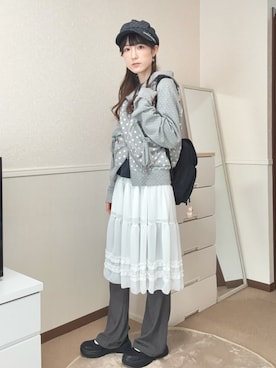 「Birthday room（バースデイルーム）のシアーティアードミディ丈スカート/Sheer tiered midi skirt（スカート、ホワイト系）」を使った、aoiさん（レディース・161cm）の春コーディネート