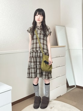 「COYSEIOのアイテム（ワンピース、ブラウン系）」を使った、aoiさん（レディース・161cm）の夏コーディネート