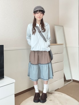 「COYSEIOのアイテム（キャスケット、グレー系）」を使った、aoiさん（レディース・161cm）の春コーディネート
