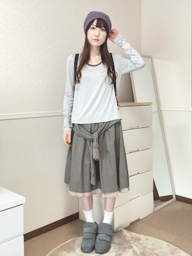 「COYSEIOのアイテム（ニットキャップ/ビーニー、パープル系）」を使った、aoiさん（レディース・161cm）の夏コーディネート