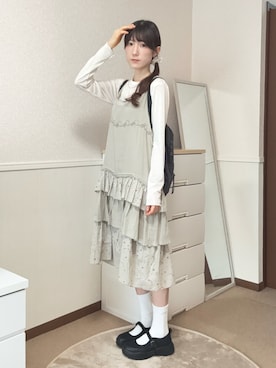 「HUG YOUR SKIN（ハグユアスキン）のアイテム（ワンピース、グリーン系）」を使った、aoiさん（レディース・161cm）の春コーディネート