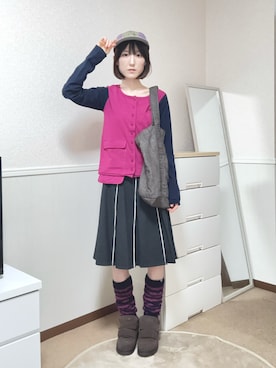 「COYSEIOのアイテム（キャップ、パープル系）」を使った、aoiさん（レディース・161cm）の秋コーディネート