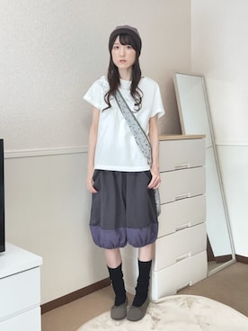 「COYSEIOのアイテム（ニットキャップ/ビーニー、パープル系）」を使った、aoiさん（レディース・161cm）の夏コーディネート