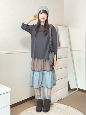 「COYSEIOのアイテム（ニットキャップ/ビーニー、グレー系）」を使った、aoiさん（レディース・161cm）の夏コーディネート
