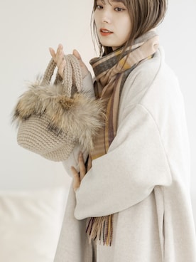 「チェックマフラー」｜「アイテム（ノーカラージャケット）」を使った、ZAKKA-BOX officialさん（レディース・163cm）の秋コーディネート