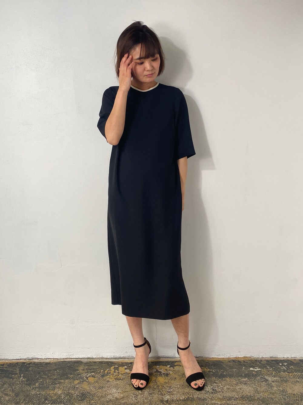 「ワンピース、ブラック、フォーマル、オケージョン、春服、着回しコーデ、春服コーデ、春服みてみて、ママコーデ、キレイめコーデ、ワンピーススタイル、EUCLAID」｜「EUCLAIDのダブルクロスワンピース（ワンピース、ブラック系）」を使った、EIさん（レディース・167cm）の春コーディネートの1枚目の写真