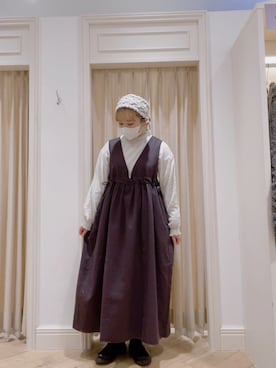 「ケーブルニット」｜「アイテム（ジャンパースカート）」を使った、𝙁𝙪𝙠𝙖さん（レディース・157cm）の冬コーディネート