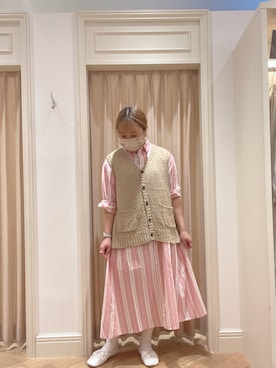 「アイテム（シャツワンピース、レッド系）」を使った、𝙁𝙪𝙠𝙖さん（レディース・157cm）の夏コーディネート