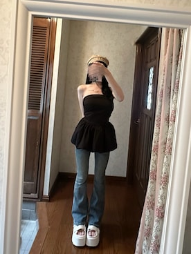 「アイテム（キャスケット）」を使った、もなぴさん（レディース・152cm）の夏コーディネート