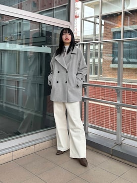 「URBAN RESEARCH（アーバンリサーチ）のスーパー100メルトンPコート（ピーコート、グレー系）」を使った、ふくさん（レディース・161cm）の冬コーディネート