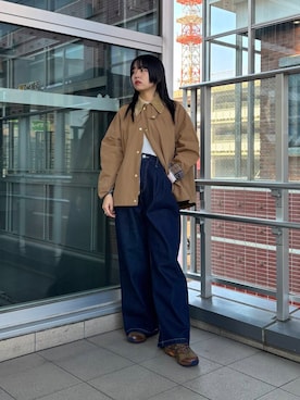 「URBAN RESEARCH（アーバンリサーチ）のツータックワイドデニムパンツ（デニムパンツ、ブルー系）」を使った、ふくさん（レディース・161cm）の冬コーディネート