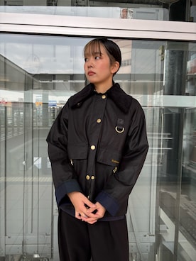「URBAN RESEARCH（アーバンリサーチ）のBarbour　catton wax jacket（テーラードジャケット、ブラック系）」を使った、ふくさん（レディース・161cm）の秋コーディネート
