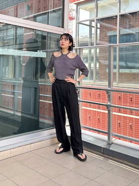 「OOFOS（ウーフォス）のOOFOS　Oomega（サンダル、ブラック系）」を使った、ふくさん（レディース・161cm）の夏コーディネート