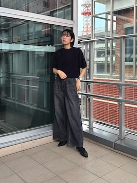 「URBAN RESEARCH（アーバンリサーチ）のFOX/CASHMEREハーフスリーブニット（ニット/セーター、ブルー系）」を使った、ふくさん（レディース・161cm）の夏コーディネート