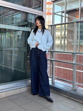 「Lee（リー）の『別注』Lee101×URBAN RESEARCH　BAGGYPANTS（デニムパンツ、ブルー系）」を使った、ふくさん（レディース・161cm）の冬コーディネート