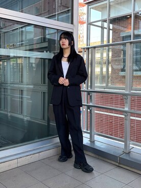 「URBAN RESEARCH（アーバンリサーチ）のnew basic　リネンテーラードジャケット（テーラードジャケット、ブルー系）」を使った、ふくさん（レディース・161cm）の冬コーディネート