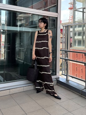 「URBAN RESEARCH（アーバンリサーチ）のニャリガバスケットバッグM（かごバッグ、ブラック系）」を使った、ふくさん（レディース・161cm）の夏コーディネート