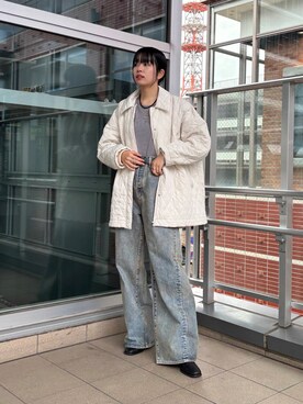 「URBAN RESEARCH（アーバンリサーチ）の『MADE IN JAPAN』ウールコットンロングスリーブカットソー（Tシャツ/カットソー、ブルー系）」を使った、ふくさん（レディース・161cm）の冬コーディネート