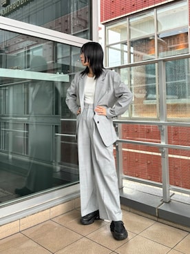 「スラックス」｜「アイテム（その他アウター）」を使った、ふくさん（レディース・161cm）の秋コーディネート