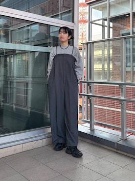 「URBAN RESEARCH（アーバンリサーチ）のIラインベアオールインワン（サロペット/オーバーオール、グレー系）」を使った、ふくさん（レディース・161cm）の冬コーディネート