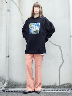 「northface」｜「アイテム（スウェット）」を使った、LULU&ARNIE (ルル&アーニー)さん（レディース・163cm）の春コーディネート