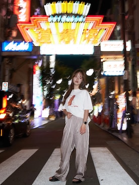 「NOSTALVIA（ノスタルヴィア）のNOSTALVIA(ノスタルヴィア) I Love Kushikatsu / アイラブクシカツTシャツ（Tシャツ/カットソー、ホワイト系）」を使った、NOSTALVIAさん（メンズ・180cm）の秋コーディネート